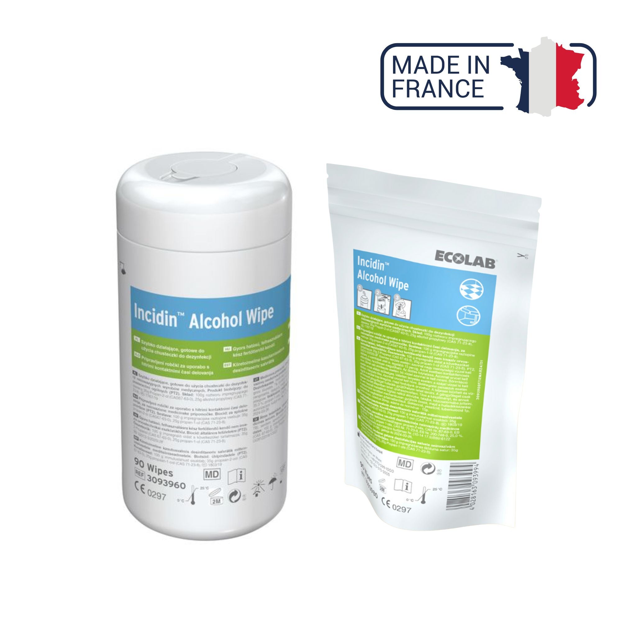 90 Lingettes Désinfectantes Incidin Alcohol Wipes - Boîte ou recharge - Ecolab by Anios Anios 