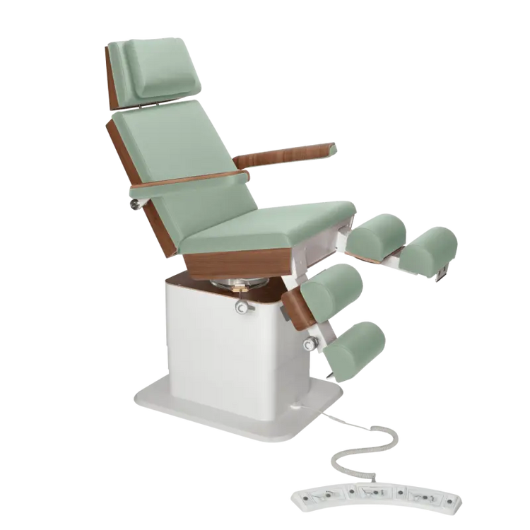 Fauteuil de pédicurie - MOON - Relevage électrique - Filaire - Ruck My Podologie  Sauge-3-moteurs-Noyer