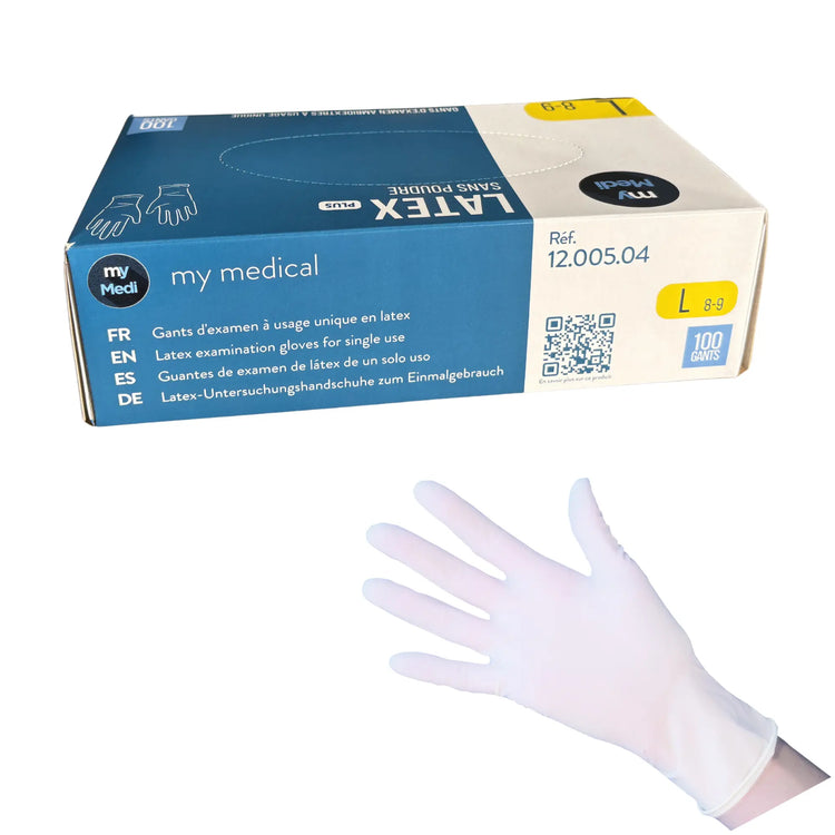 Gants d'examen - Latex - Sans poudre - Ambidextres - Boite de 100 - My Podologie MP 