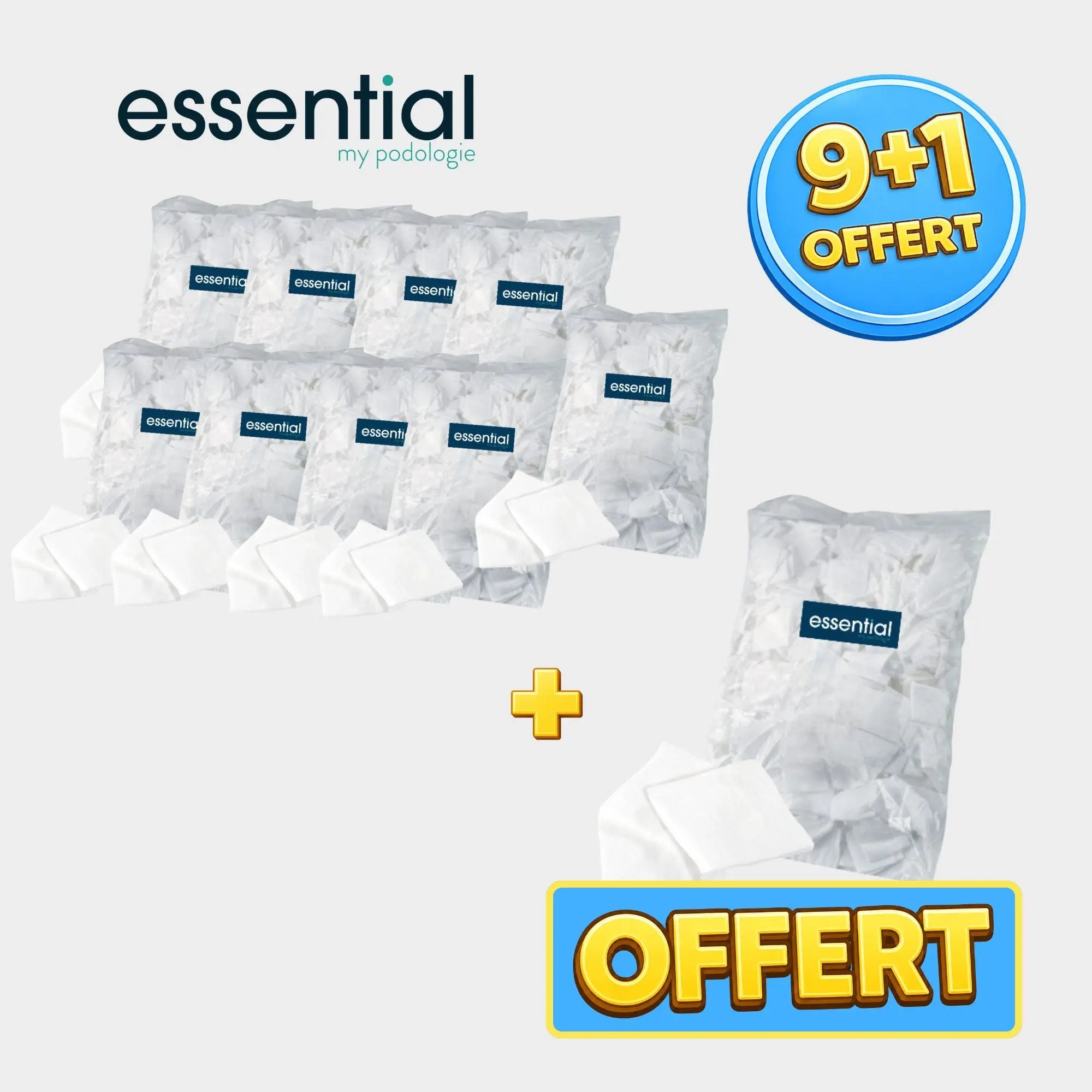 Pack 9+1 sachets de 500 ou 700 Carrés de coton hydrophile - 5 x 5 cm - Essential by My Podologie Essential 