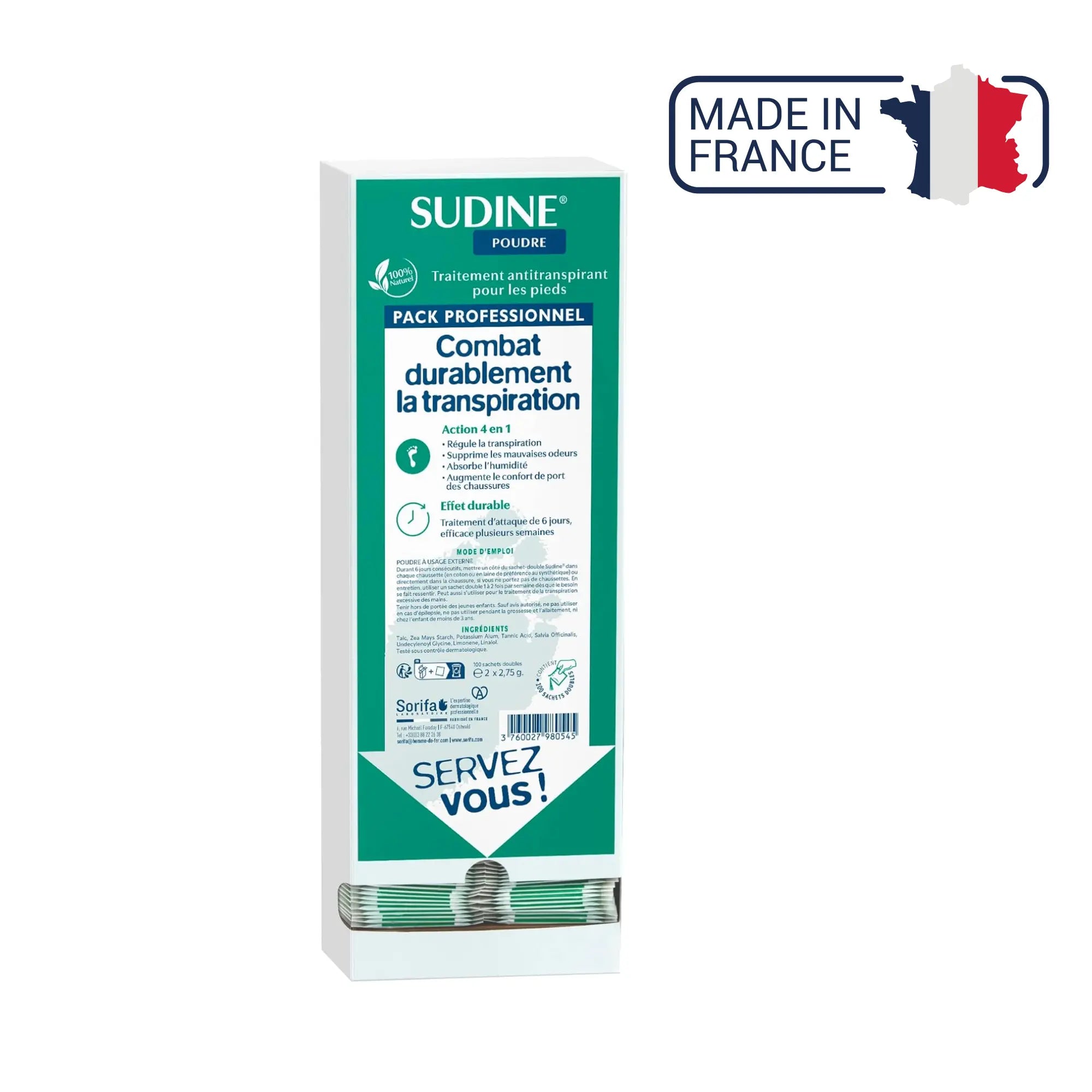 Poudre traitement anti-transpirant pour les pieds - Sudine Laboratoire Sorifa 